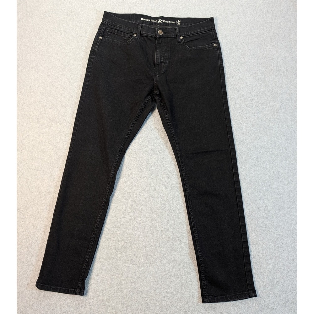 Beverly Hills Polo Club Mens Black Slim Straight Jeans 34x30 Stretch Denim - Picture 10 of 12